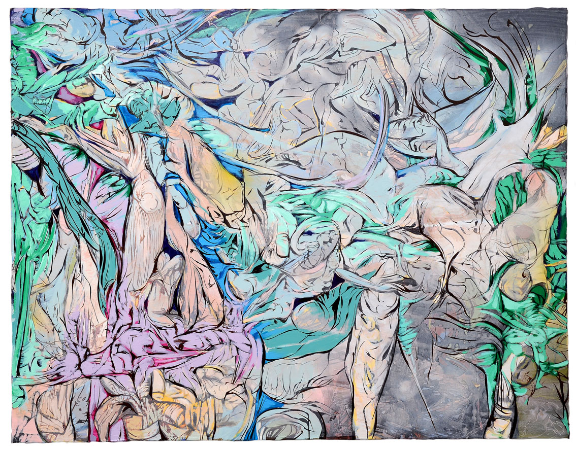 Andrea Damp, Halbschlaf, 2017, oil and acrylic on canvas, 80 x 140 cm