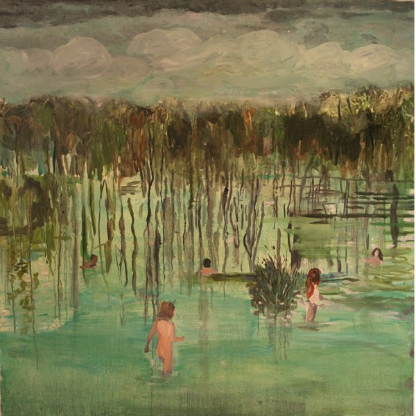 Helmtrud Nyström, Badflickor, 2008, oil on canvas, 95 x 95 cm