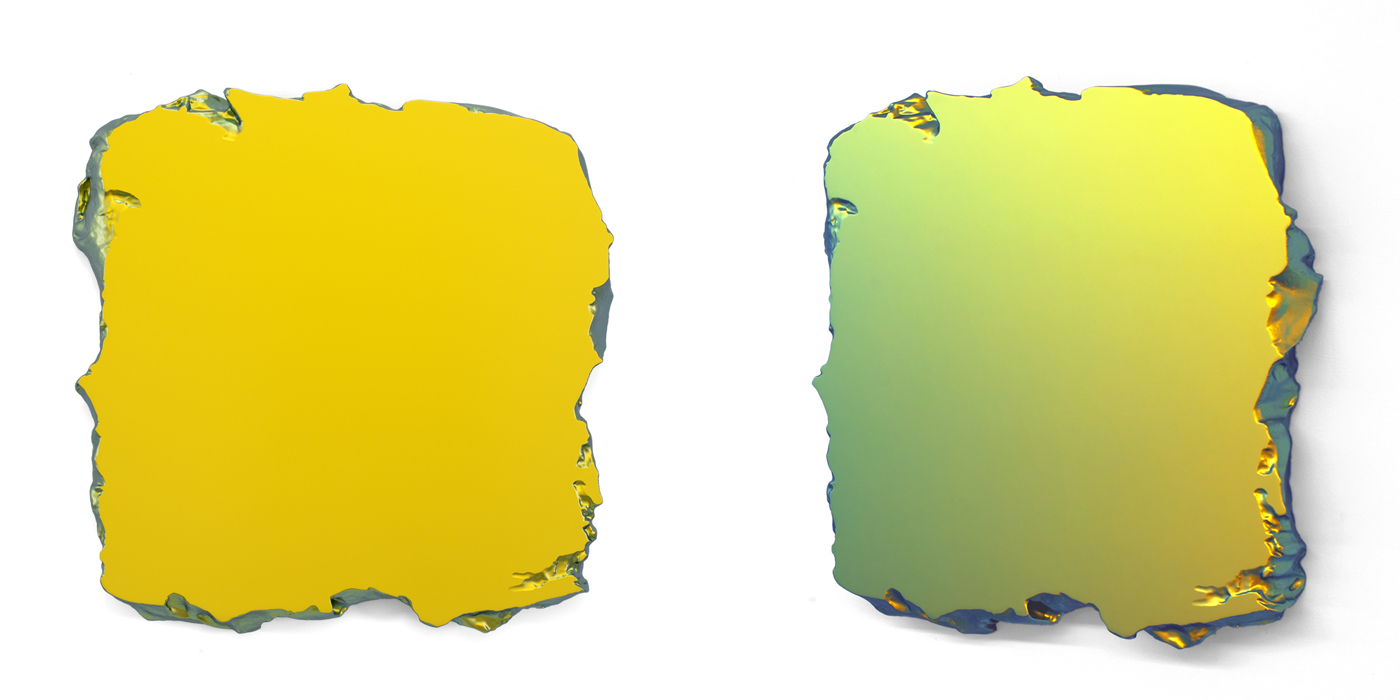 Juri Markkula, Gold to Green 2015, Interference pigment on polyuretan relief, 50 x 50 x 5 cm